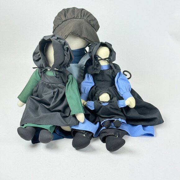 Amish Style Handmade Rag Doll Set 3 Sizes 20" 17" Bonnets Aprons Unique Folk Art - Picture 1 of 9